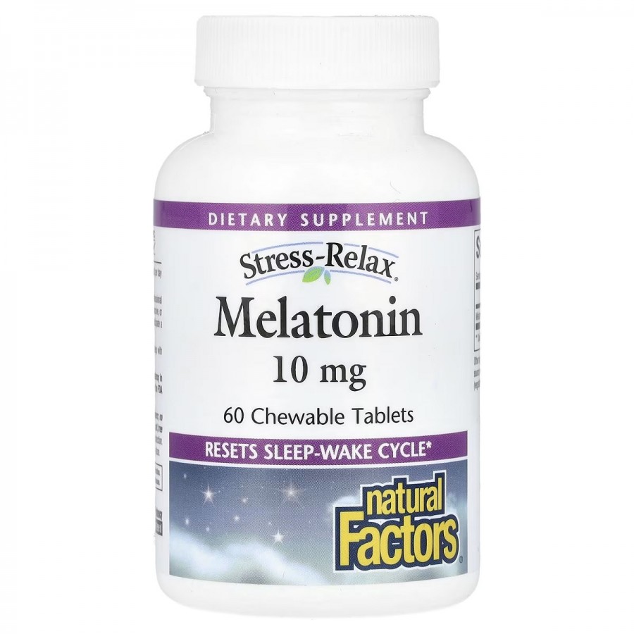 Мелатонін, 10 мг, Stress Relax, Melatonin, Natural Factors, 60 жувальних таблеток