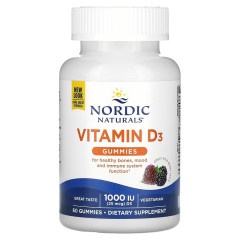 Вітамін D3, 25 мкг (1000 МО), смак ягід, Vitamin D3, Nordic Naturals, 60 жувальних цукерок