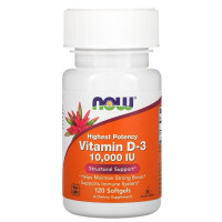 Витамин D3 10000IU, Now Foods, 120 желатиновых капсул