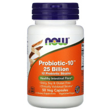 Пробиотики Для Травления, Probiotic-10, 25 Миллиардов, Now Foods, 50 вегетарианских капсул