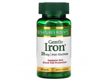 Залізо, 28 мг, Gentle Iron, Nature's Bounty, 90 капсул