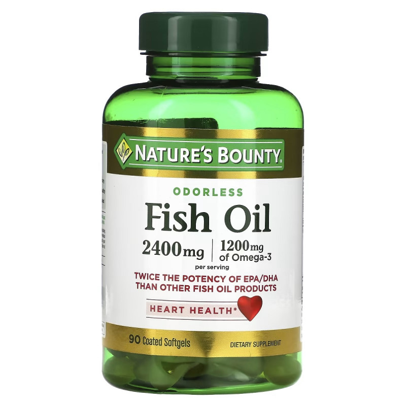 Рыбий жир, 2400 мг, Odorless Fish Oil, Nature's Bounty, 90 гелевых капсул
