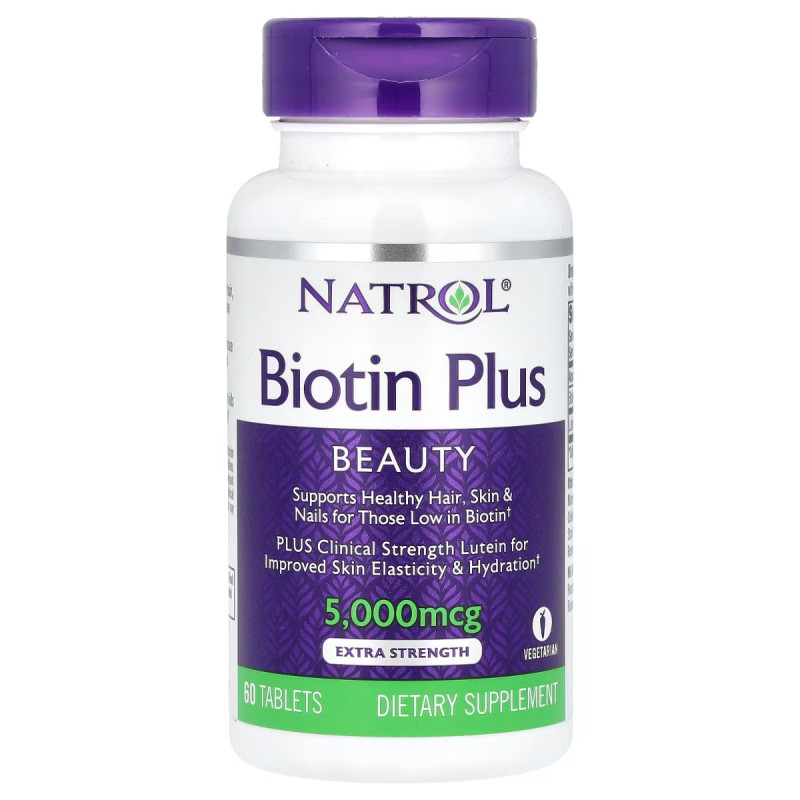 Биотин повышенной эффективности, 5000 мкг, Biotin Plus, Natrol, 60 таблеток