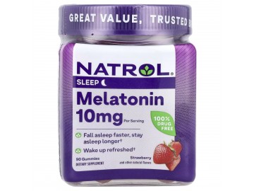 Мелатонін, 10 мг, смак полуниці, Melatonin, Natrol, 90 жувальних цукерок