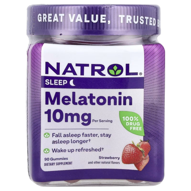 Мелатонин, 10 мг, смак полуниці, Melatonin, Natrol, 90 жувальних цукерок