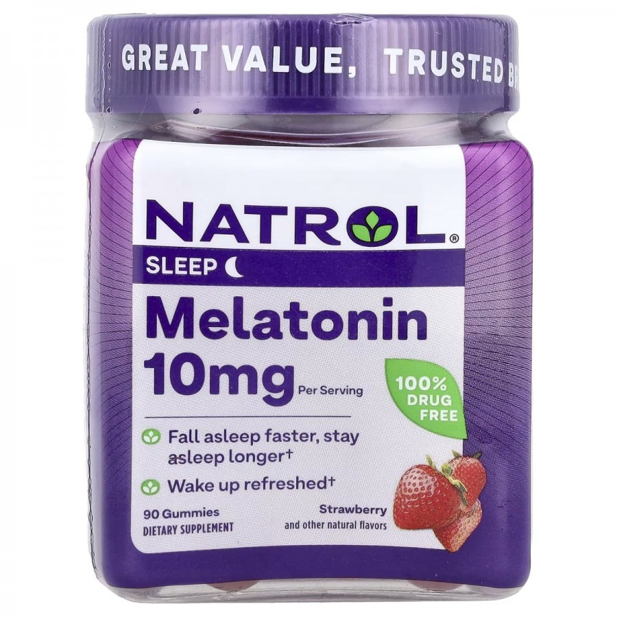 Мелатонін, 10 мг, смак полуниці, Melatonin, Natrol, 90 жувальних цукерок