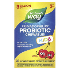 Пробіотики для дітей від 2 років, 3 млрд КУО, смак вишні, Primadophilus Kids Probiotic, Nature's Way, 30 жувальних таблеток