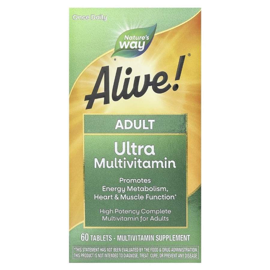 УЦІНКА Мультивітаміни для дорослих, Alive! Adult Ultra Potency Complete Multivitamin, Nature's Way, 60 таблеток (м'ята баночка)