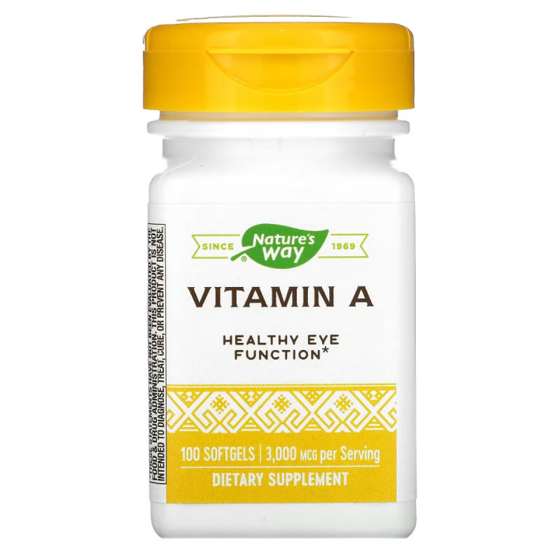 Витамин А, 3000 мкг, Vitamin A, Nature's Way, 100 желатиновых капсул