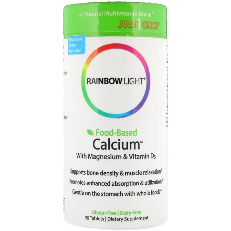 Кальций с Магнием и Витамином D3, Food-Based Calcium with Magnesium & Vitamin D3, Rainbow Light, 90 таблеток