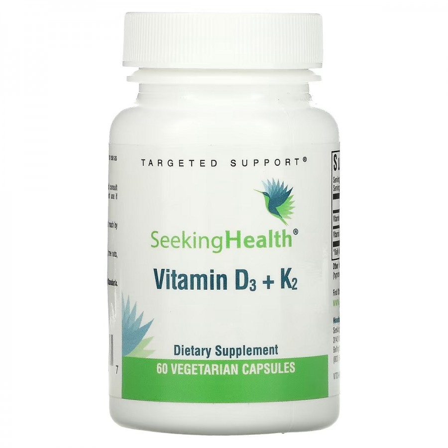 Вітамін D3+K2, 5000 МО та 100 мкг, Vitamin D3+K2, Seeking Health, 60 вегетаріанських капсул