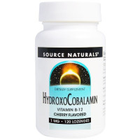 Витамин B12, 1 мг, Гидроксокобаламин, вкус вишни, Hydroxocobalamin, Source Naturals, 120 таблеток