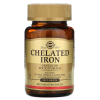 УЦІНКА Хелатне залізо, Бісгліцинат заліза, 25 мг, Chelated Iron, Solgar, 100 таблеток (без плівки)