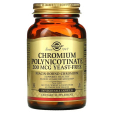 Хром Пиколинат, 200 мкг, Хром Полиникотинат, Солгар, 100 вегетарианских капсул