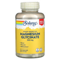 Магний Глицинат высокой усвояемости, 350 мг, High Absorption Magnesium Glycinate, Solaray, 120 вегетарианских капсул
