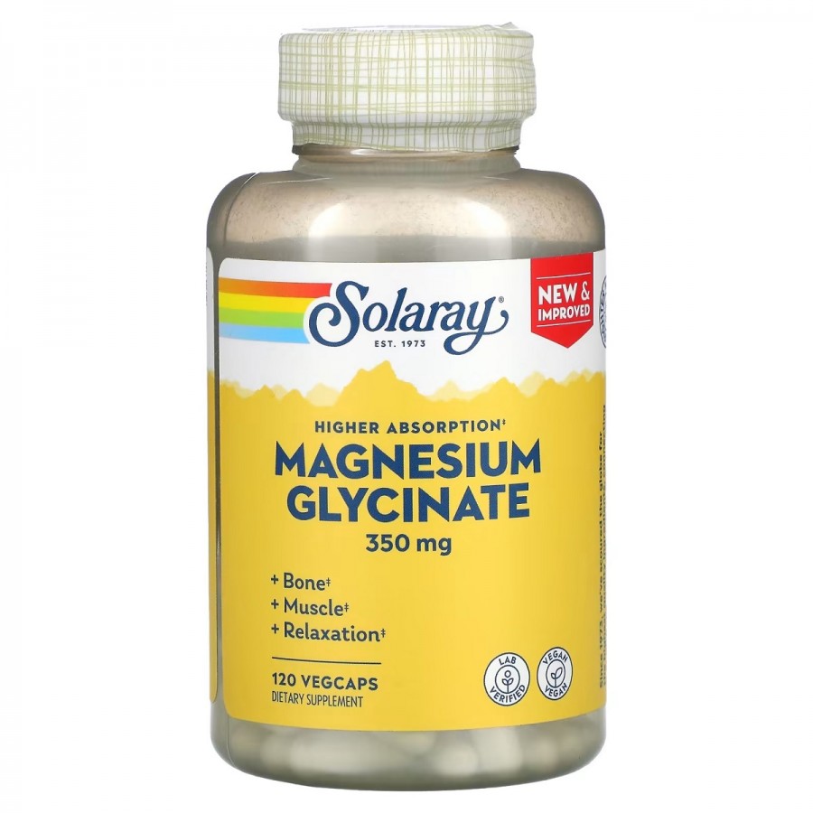 Магній Гліцинат високої засвоюваності, 350 мг, High Absorption Magnesium Glycinate, Solaray, 120 вегетаріанських капсул