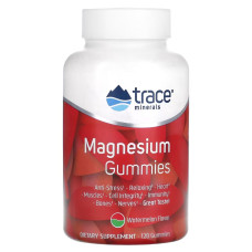 Магній, смак кавуна, Magnesium Gummies, Trace Minerals, 120 жувальних цукерок