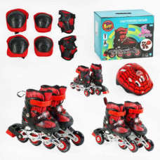Ролики (размер 26-28 (6) цвет КРАСНЫЙ, колеса PVC, d колес – 6 см, стелька 15-17 см, переднее со светом, переставные колеса, шлем, защита, в коробке)