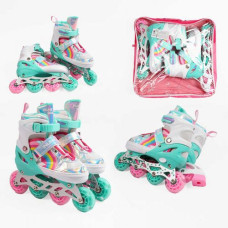 Ролики размер 29-33 (6) цвет Бирюзовый, стелька 18-21 см, колеса PU, d колес – 6 см, подсветка колес, в сумке