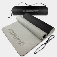 Коврик для йоги и фитнеса EasyFit TPE+TC 6 мм двухслойный + Чехол серый с черным