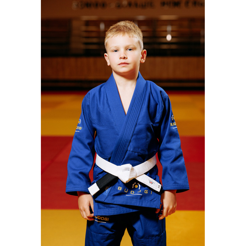 Синє дитяче кімоно для хлопчиків, джиу-джитсу, TM BUDOGI, зріст 130 см, щільність 350 гр/м.кв.