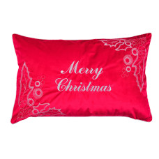 Наволочка новорічна оксамитова вишивана NOV01RED "Merry Christmas"