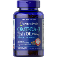 Омега-3 риб'ячий жир, Omega-3 Fish Oil, Puritan's Pride, 1000 мг, 300 мг активного, 100 гелевих капсул