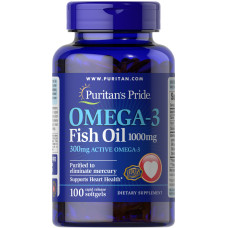 Омега-3 риб'ячий жир, Omega-3 Fish Oil, Puritan's Pride, 1000 мг, 300 мг активного, 100 гелевих капсул