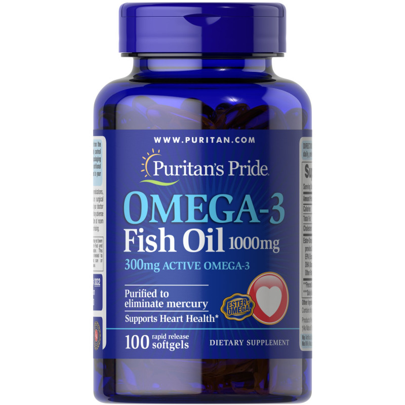 Омега-3 риб'ячий жир, Omega-3 Fish Oil, Puritan's Pride, 1000 мг, 300 мг активного, 100 гелевих капсул