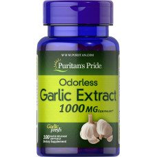Часник, Odorless Garlic, Puritan's Pride, без запаху, 1000 мг, 100 гелевих капсул швидкого вивільнення