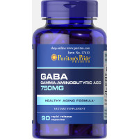 ГАМК (гамма-аминомасляная кислота), GABA, Puritan's Pride, 750 мг, 90 капсул