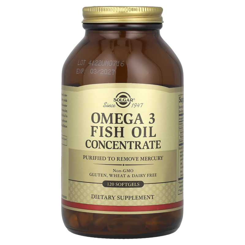 Омега-3, Omega-3 Fish Oil, Solgar, концентрат рыбьего жира, 120 гелевых капсул