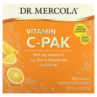 Витамин С + цинк и витамин D3, Vitamin C-PAK, Dr. Mercola, со вкусом апельсина, 500 мг, 30 пакетиков (4.84 г каждый)