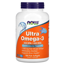 Омега-3 ультра, Ultra Omega-3, Now Foods, 500 ЕПК/250 ДГК, 180 рибних гелевих капсул