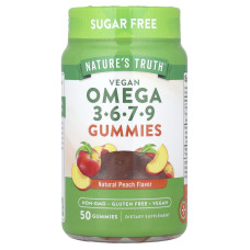Омега 3-6-7-9, Vegan Omega 3-6-7-9 Gummies, Nature's Truth, веган, смак персика, 50 жувальних цукерок