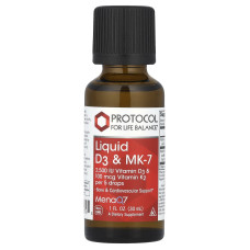 Витамины D3 и К-2 (MK-7), Liquid D3 & MK-7, Protocol for Life Balance, жидкие, 30 мл