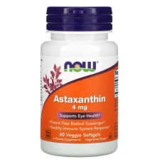 Астаксантин, Astaxanthin, NOW Foods, 4 мг, 60 вегетаріанських гелевих капсул