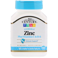 Цинк в жувальних таблетках, Zinc Chewable, 21st Century, вишня, 90 таб.