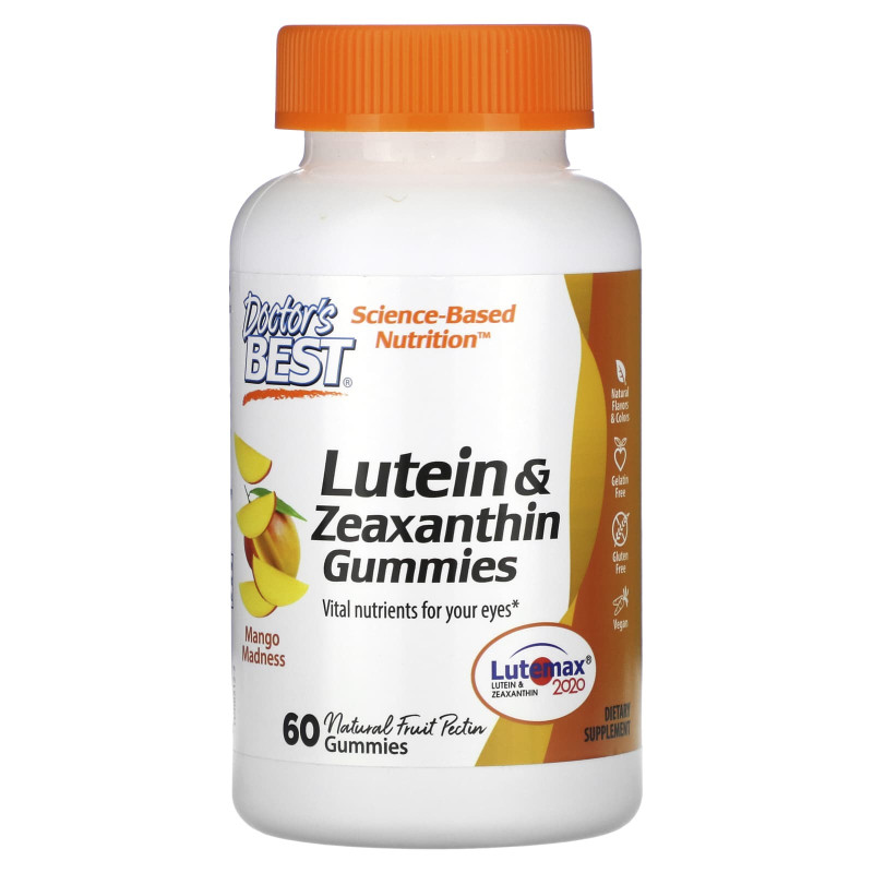Лютеїн та Зеаксантін, Lutein & Zeaxanthin Gummies, Doctor's Best, зі смаком манго, 60 жувальних цукерок