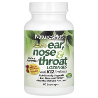 Вухо, Горло, Ніс,Adult's Ear, Nose & Throat Lozenges with K12 Probiotic, Nature's Plus, для дорослих, смак тропічна вишня-ягода, 60 льодяників