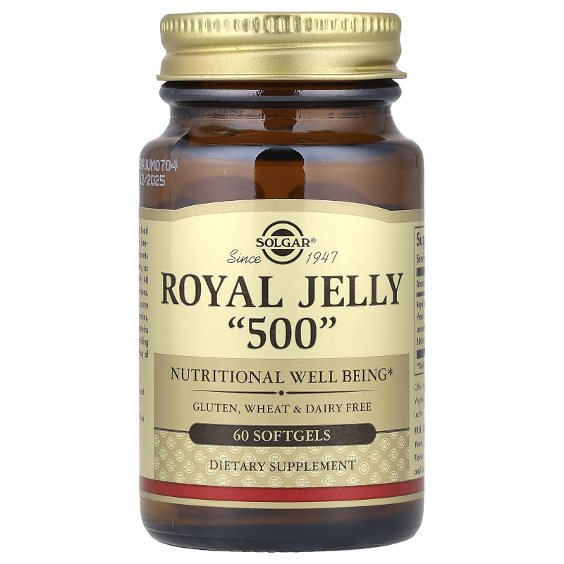 Маточне молочко, Royal Jelly, Solgar, "500", 60 гелевих капсул
