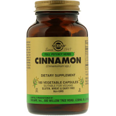 Екстракт кориці, Cinnamon, Solgar, Full Potency Herbs, 100 вегетаріанських капсул