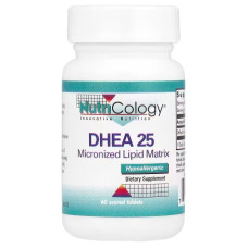 Дегідроепіандростерон, DHEA, Nutricology, мікронізована ліпідна матриця, 25 мг, 60 таблеток з рискою