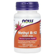 Вітамін В12, Methyl B-12, NOW Foods, метил, 5000 мкг, 120 льодяників