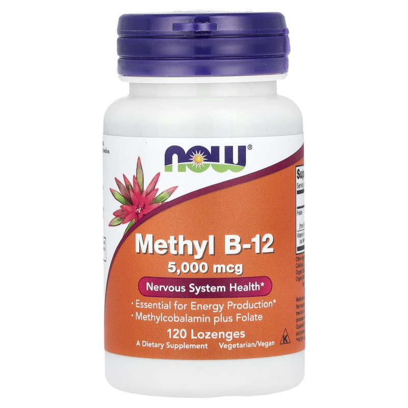 Витамин В12, Methyl B-12, NOW Foods, метил, 5000 мкг, 120 леденцов