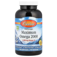 Омега, Maximum Omega, Carlson, Wild Norwegian, натуральний лимон, 2000 мг, 180 гелевих капсул (1000 мг на 1 капсулу)