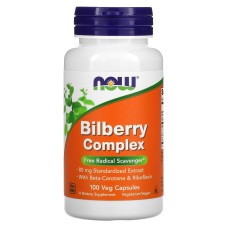 Черника для зрения, Bilberry Complex, Now Foods, комплекс, 100 вегетарианских капсул