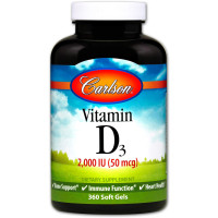 Витамин D3, Vitamin D3, Carlson, 2000 МЕ (50 мкг), 360 гелевых капсул