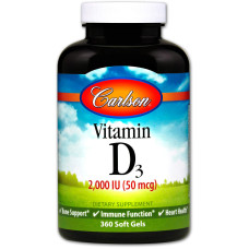 Вітамін D3, Vitamin D3, Carlson, 2000 МО (50 мкг), 360 гелевих капсул