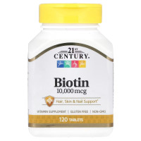 Биотин, Biotin, 21st Century, 10 000 мкг, 120 таблеток
